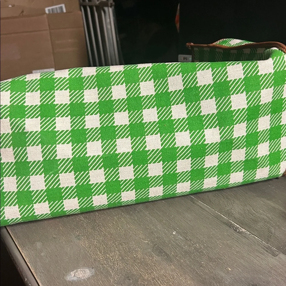 Dooney‎ & Bourke Green Checkered Tote with Brown Accents